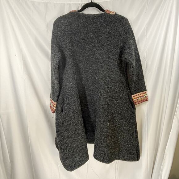 Simply Couture Women Small Gray Multi Long Cardigan Tribal Boho Hippie Peasant - Picture 2 of 6